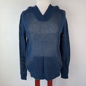 Shirt 469 Loose Knit Navy Blue Sweater Hoodie Size S EUC